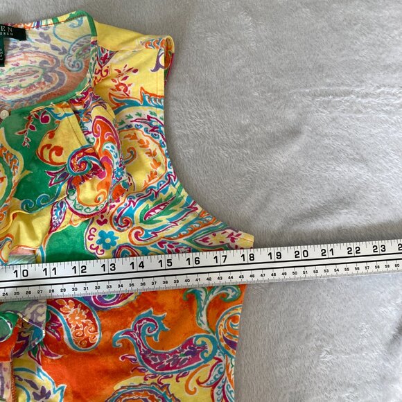 Lauren Ralph Lauren Orange Paisley sleeveless top keyhole front size M EUC - Picture 6 of 8